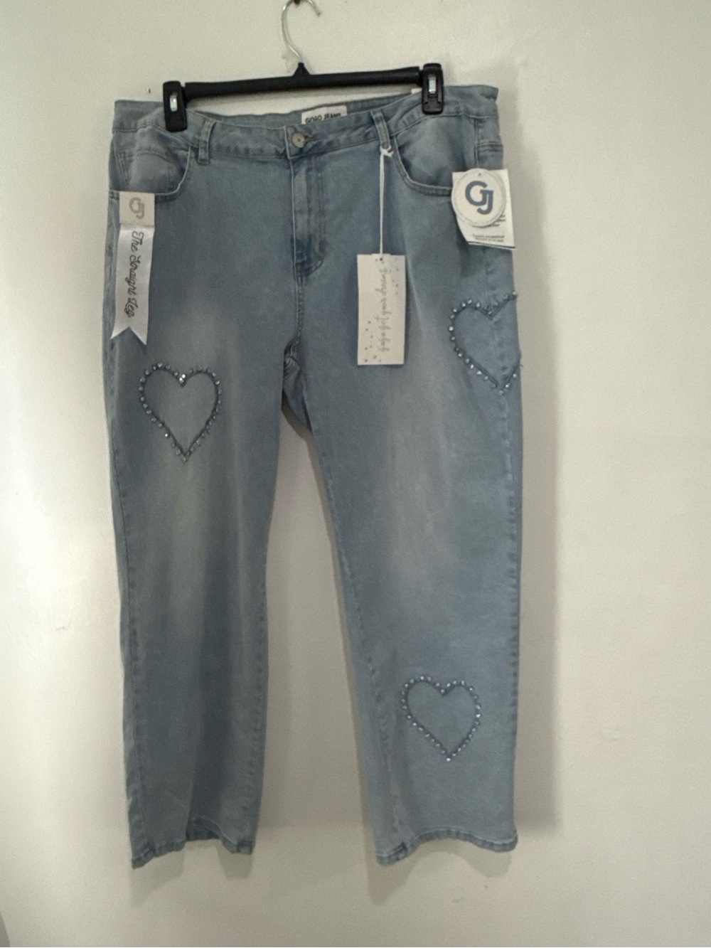 GOGO Light Blue Straight-Leg Jeans with Heart Studs size 20